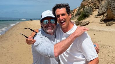 Hugh Jackman and Andy Lee spotted hanging out on the beach February 2025 
