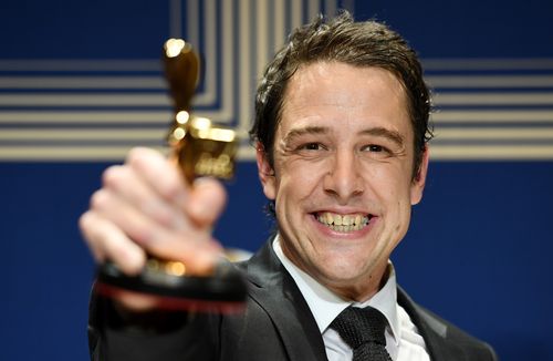 Samuel Johnson in the media room after winning the Gold Logie in April last year. Picture: AAP