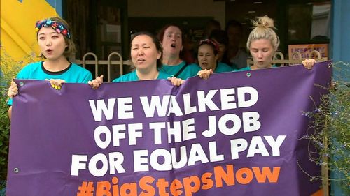 Thousands of childcare workers across Australia walked off the job in protest against low pay rates.