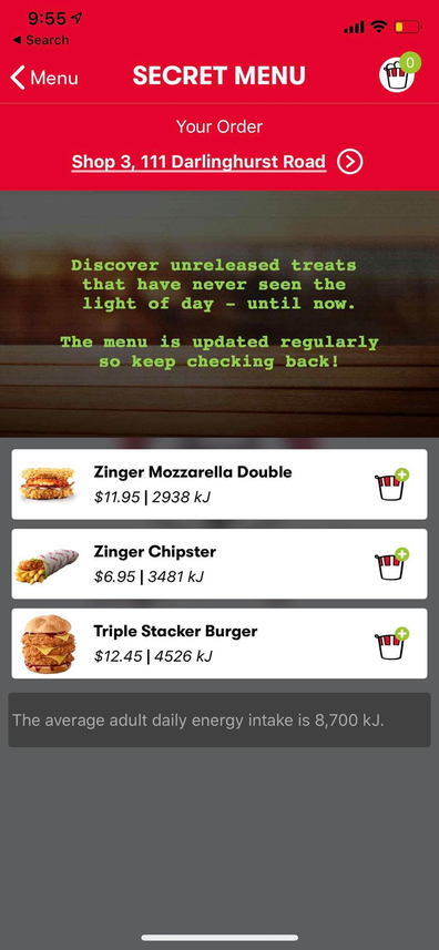 KFC secret menu on app