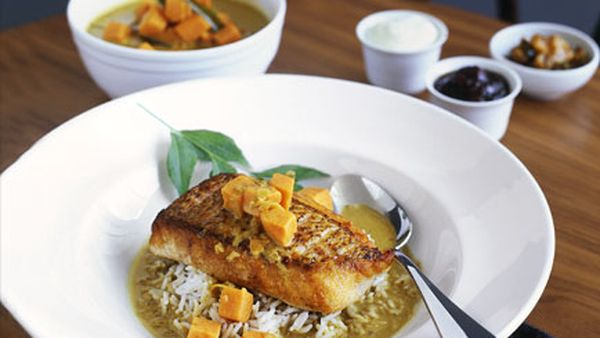 Sri Lankan snapper curry with basmati rice and yoghurt