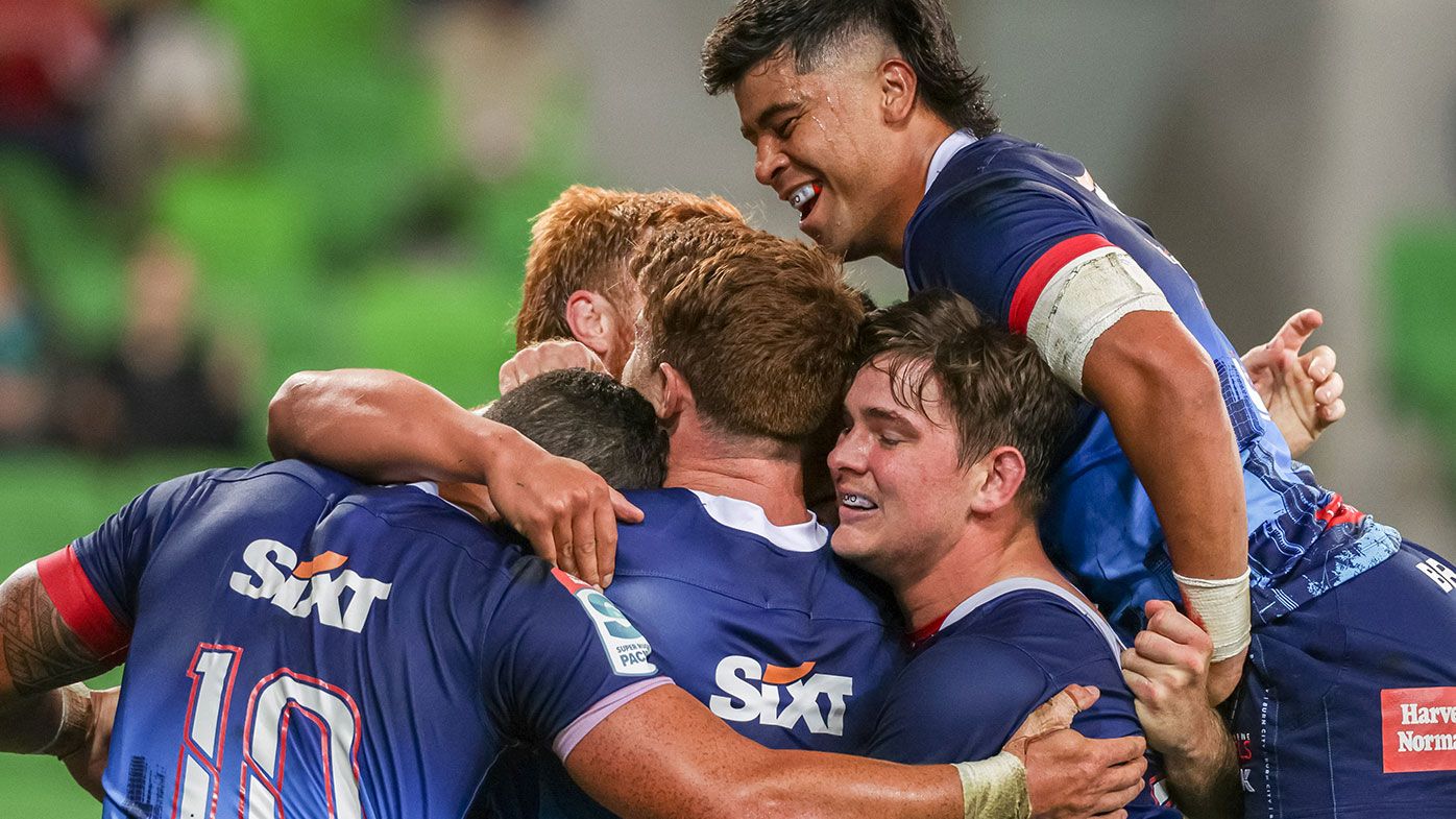 Payers celebrate after Ray Nu&#x27;u of the Rebels scores a try