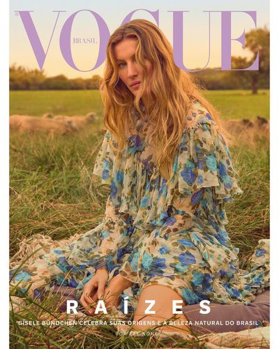<p>Vogue Brazil October, 2018.</p>
<p>Gisele wearing a floral Gucci dress and boots by Alexandre Birman.</p>
