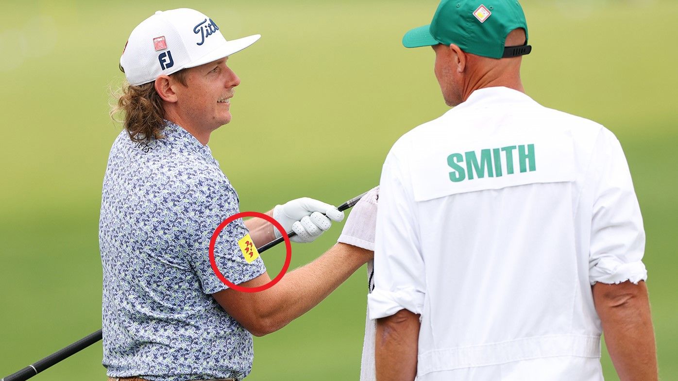 Australia&#x27;s Cameron Smith at Augusta National sporting a shirt with the logo of his LIV Golf team.