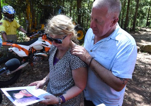 Mark comforts his wife Faye, as their search for missing son Matthew Leveson continues. Source: AAP