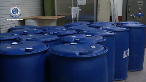 20 blue drums labelled as 'liquid fertilizer' arrived in Sydney from China.