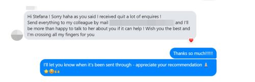 Part of an online conversation between Stefana Vella and one of the scammers.
