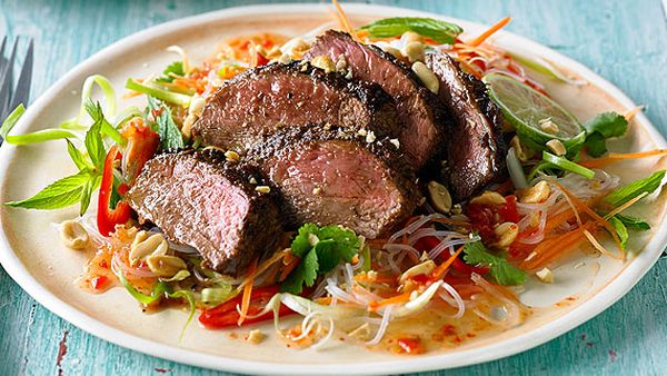 Malaysian-style lamb rump with noodle salad