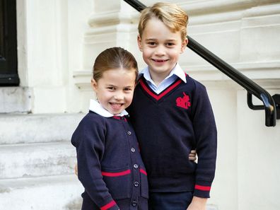 Princess Charlotte and Prince George before Charlotte's first day of school