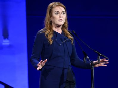 Sarah Ferguson, then the Duchess of York, speaks on stage during the Global Citizen Prize event in New York City at Spring Studios on May 1, 2024.