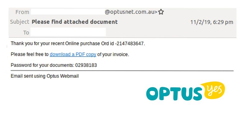 The email appears to have come from Optus.