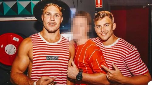 Callan Sinclair (R) has been charged with aggravated sexual assault, the same as co-accused Jack de Belin (L).