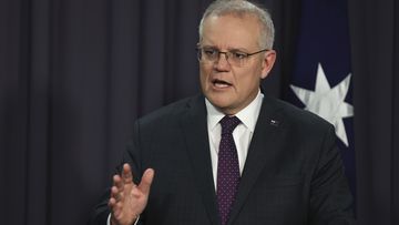 Prime Minister Scott Morrison during a press conference at Parliament House in Canberra.