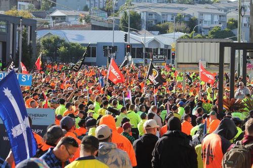 Hundreds of CFMEU members marched through Brisbane this morning in a last-minute protest against the forced administration of the union.