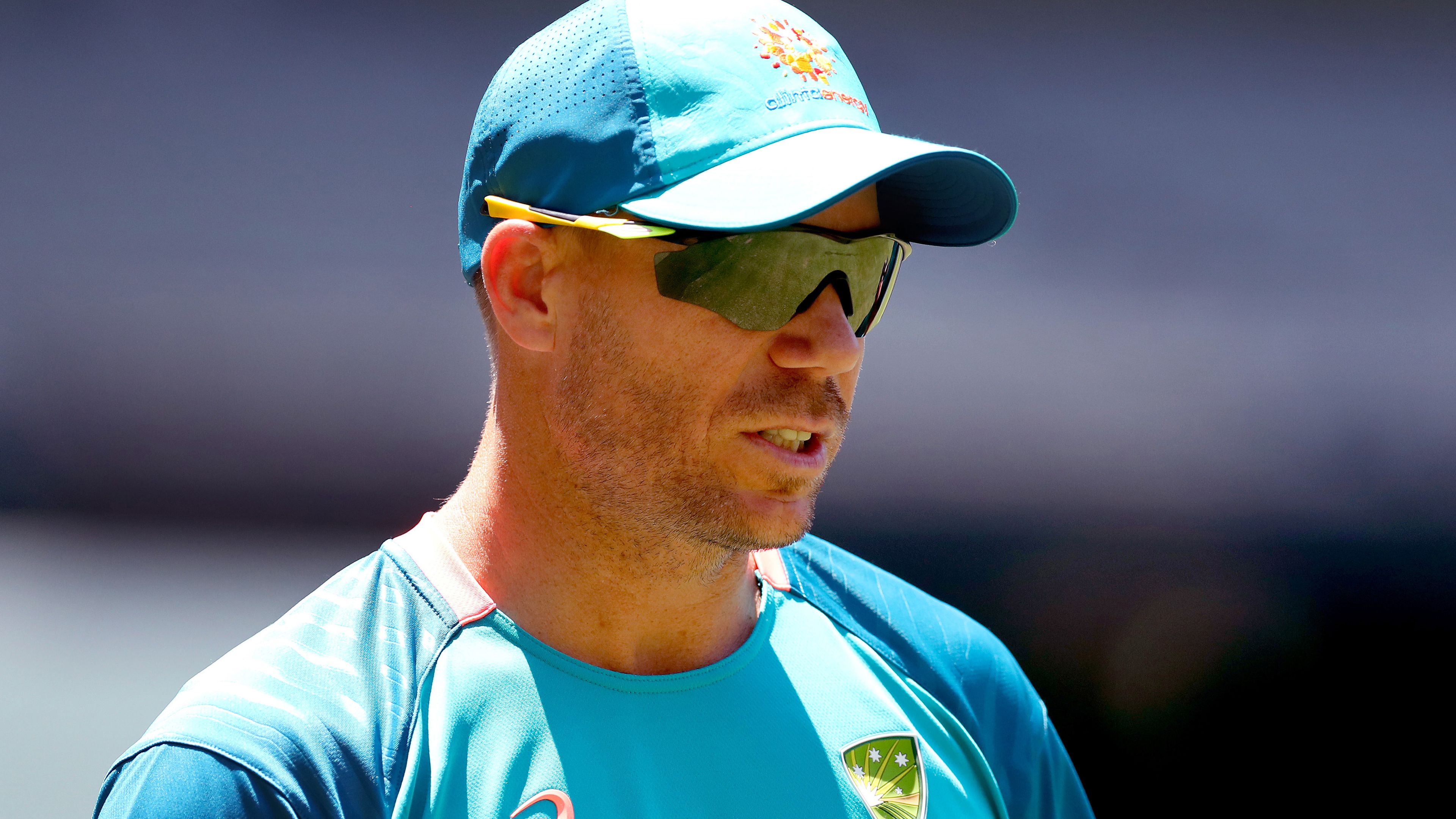 David Warner arrives speaks to media during an Australian Test squad training session at Melbourne Cricket Ground on December 24, 2022 in Melbourne, Australia. (Photo by Kelly Defina/Getty Images)