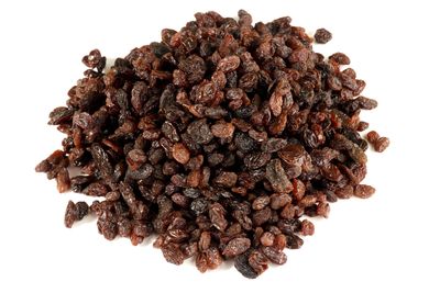 Dried grapes (aka sultanas
or raisins): 59.2g sugar per 100g