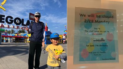 Chef Genji Sato and son Daiki on birthday at Legoland. 