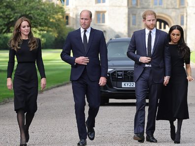 The Prince and Princess of Wales and the Duke and Duchess of Sussex in a rare show of unity at Windsor Castle following Queen Elizabeth II's death.