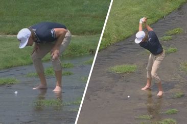 Cameron Smith managed to save par after playing his second shot from a creek on the par-five seventh hole in the opening round of the PGA Championship.