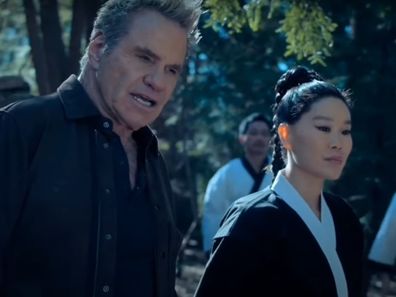 Alicia Hannah-Kim and Martin Kove in Cobra Kai