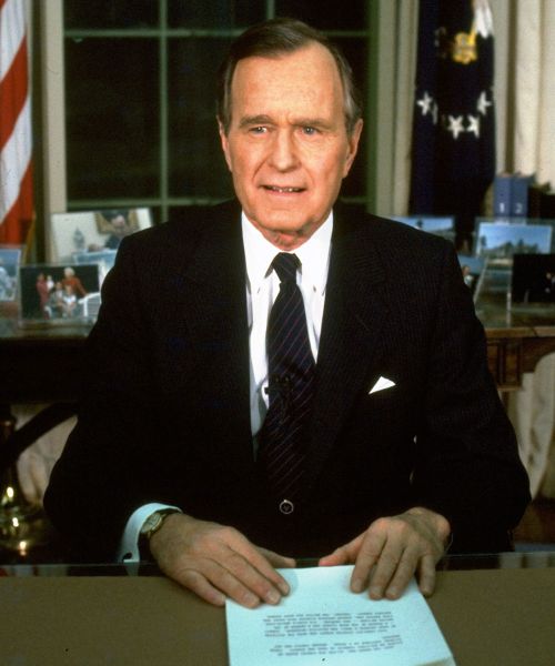 President Bush addressing nation from the White House Oval Office on start of Operation Desert Storm, ushering in the Gulf War.