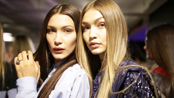 Silver shimmer sensation on Bella and Gig Hadid.