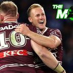 Matt Lodge is embraced by Daly Cherry-Evans during Manly&#x27;s elimination final win over the Bulldogs.