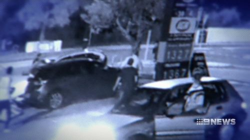 The stolen car smashed through a fence and into a parked car in Como. (9NEWS)