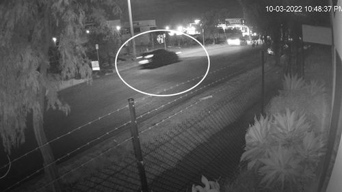 CCTV footage captured a red Mazda speeding away from the drive-by shooting attack on a pre-wedding party in Epping.