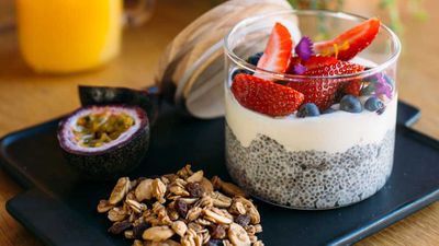 Recipe: <a href="http://kitchen.nine.com.au/2017/07/07/15/07/wild-sages-chia-pudding-with-fresh-fruit" target="_top">Wild Sage's chia pudding with granola, yogurt and fresh fruit</a>