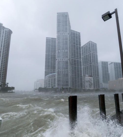 The rough waters where the Miami River meets Biscayne Bay shows the full effects of Hurricane Irma. (AAP)