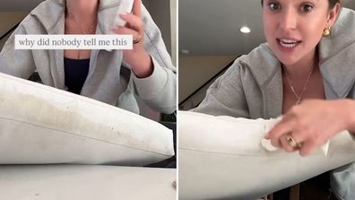 Michel Janse transforms a dirty outdoor cushion with a Magic Eraser.