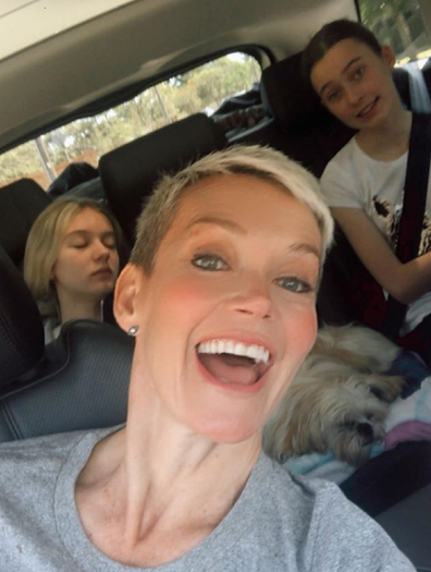 Jessica Rowe with her daughters in a car