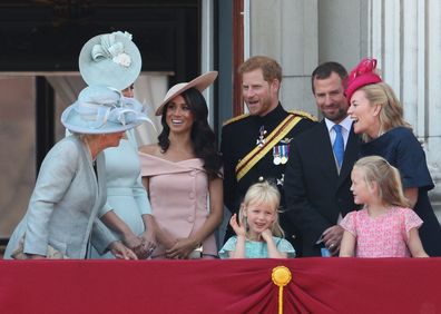 Phillips at Trooping the Colour with members of the royal family, estranged wife Autumn and children Savannah and Isla.