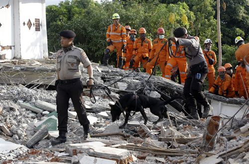 Concerns have been risen by local residents that rescuers looking for survivors are not able to work fast enough without heavy machinery. Picture: AP.