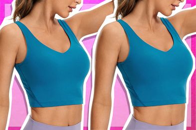 CRZ YOGA Womens Butterluxe Strappy High Neck Longline Sports Bra