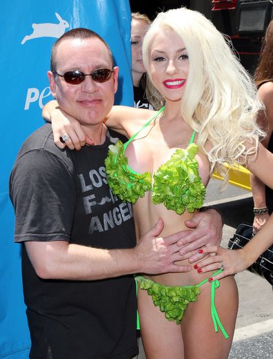 TV personality Courtney Stodden poses in a lettuce leaf bikini For PETA at Hollywood & Highland Center on July 31, 2013 in Hollywood, California.