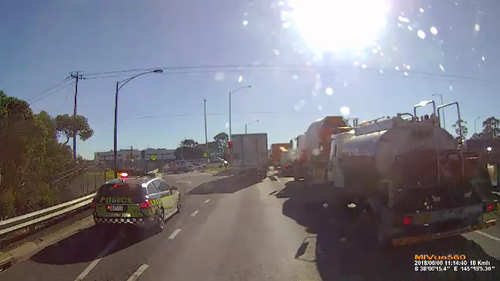 Video shows the police cruiser in pursuit of the suspect vehicle. Picture: 9NEWS