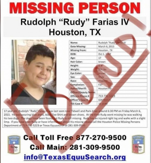 A poster for Rudy Farias who went missing in Houston in  2015.