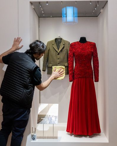 Items from the new exhibition Dress Codes at Kensington Palace, containing items of clothing worn by the royals including Elizabeth II, Diana Princess of Wales and Princess Margaret.
