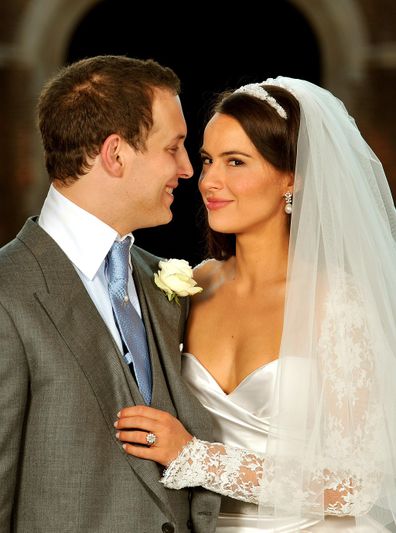 Lord Freddie Windsor poses with his bride Sophie Winkleman in the Base Court, minutes after their wedding.