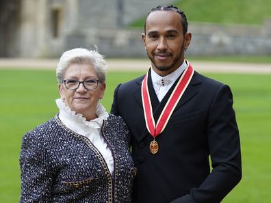 Lewis Hamilton with his mother Carmen Lockhart 