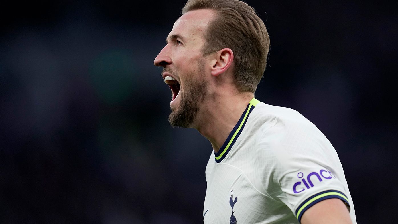 Harry Kane celebrates his record-breaking 267th goal for Tottenham.