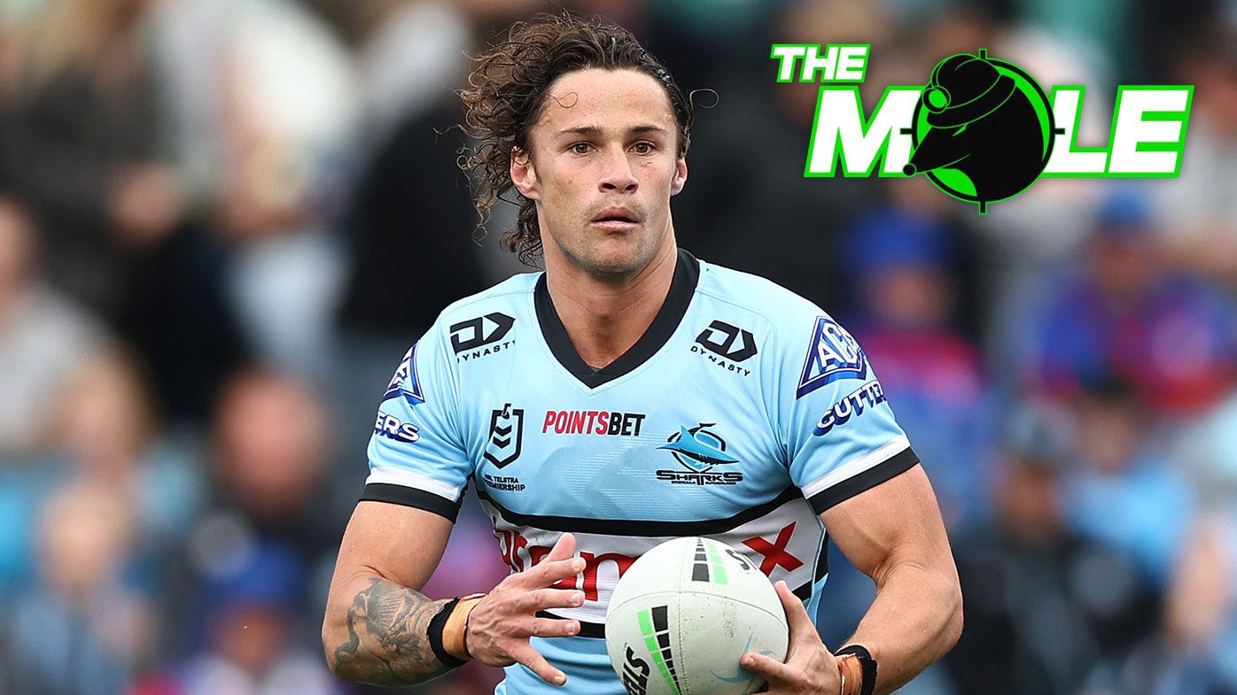 Nicho Hynes pictured in action for the Cronulla Sharks during the 2023 NRL season