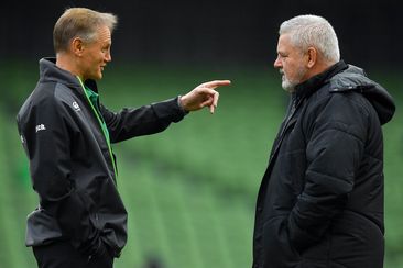 Ireland coach Joe Schmidt and Wales coach Warren Gatland at the  Aviva Stadium in Dublin.