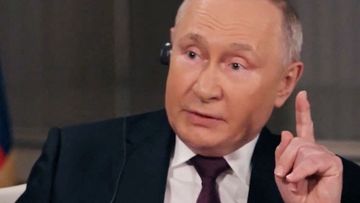 Russian President Vladimir Putin speaks during an interview with US television host Tucker Carlson