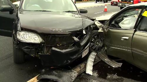 The cars were travelling along the Gold Coast Highway in Southport. (9NEWS)