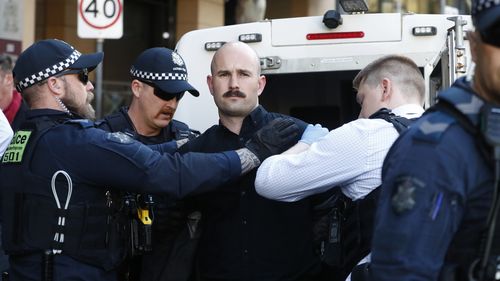 Thomas Sewell, the leader of the neo-Nazi group National Socialist Network, was arrested by Victoria Police outside the Melbourne Magistrates' Court.