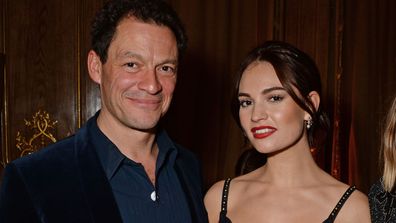 Dominic West, Lily James and Laura Carmichael attend the Harper's Bazaar Women Of The Year Awards 2018, in partnership with Michael Kors and Mercedes-Benz, at Claridge's Hotel on October 30, 2018 in London, England.