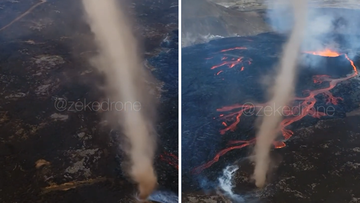 A tornado was captured swirling above the volcano&#x27;s eruption site. 